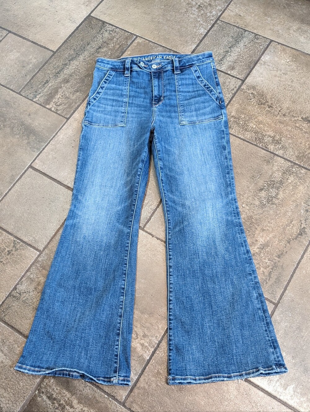 American Eagle Next Level Stretch High Waisted 4 Pocket Flare Jeans Size 10 Blue
